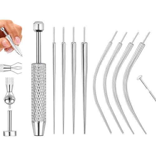 14g/16g/18g Titanium Piercing Taper Insertion Pin for Internal Thread | Tragus/Helix/Lip/Nose/Helix/Piercing Jewelry Cartilage Earrings Labret Nose Studs Stretcher Assistant Tool - color: 9Pcs - Threadless(Straight + Curved) 16G 18G 20G + Grabber