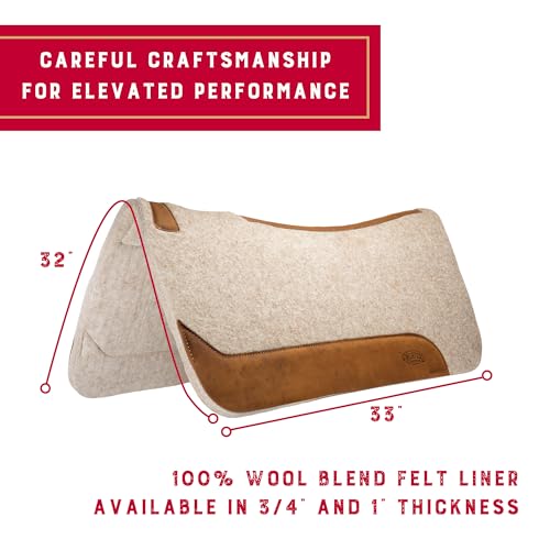 Weaver Equine 33" x 32" Contoured Wool Blend Felt Horse Saddle Pad, Shock Absorbing Western Saddle Pad for Protection, Durable Equine Supplies, ‎Tan - size: 33" L x 32" W - 3/4" Thick