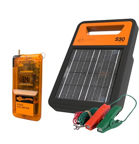 Gallagher S30 Lithium Solar Fence Charger with Digital Voltage Meter Bundle | Great for Homesteads, Gardens, Orchards, Pets, and More