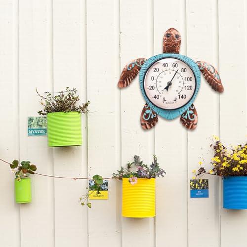 Outdoor Thermometer, Turtle Outside Decor for Patio Pool Garden | No Battery Needed Wall Mounted Wall Art Beach Gifts Waterproof
