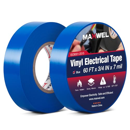 Blue Electrical Tape, Professional Grade Vinyl Wire Insulating | 3/4" x 66 FT 2 Rolls, Waterproof Flame Retardant PVC Electric Tape for Home and Industrial Electrical Repairs, Color Coding - color: Blue