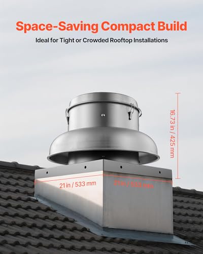 VEVOR Roof Exhaust Fan, 500CFM & 900CFM Adjustable Speed Control Attic Vent Fan with High-Power Motor, 21inch Fan Base Heavy-Duty Aluminum Alloy, Compact for Garage,Kitchen,Bathroom,Silver - size: 500CFM & 900CFM