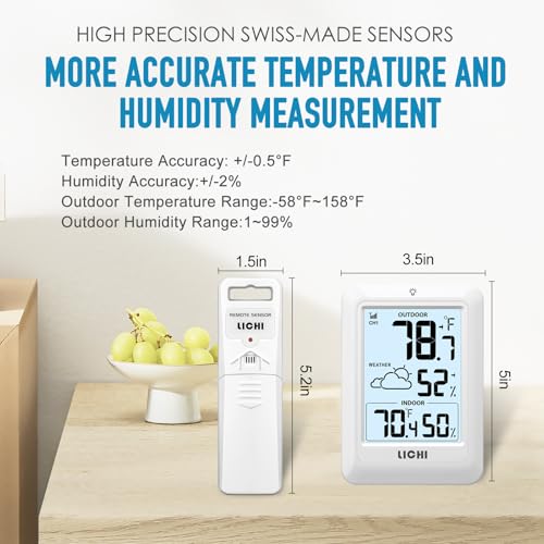 Indoor Outdoor Thermometer Wireless Weather Station, Internal External Thermometer Hygrometer, Home Batteryoperated Temperature Humiditymonitors330 Feet (About 100 Meters) Backlight Display (White) - color: White