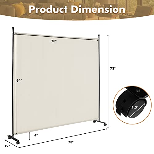 Giantex 73" x 73" Single Panel Room Divider with Wheels, Beige | Mobile Privacy Screen with Lockable Casters, Rolling Fabric Partition Wall for Home, Office, Studio - color: Beige, size: 73''W x 73''H (1 Panel)