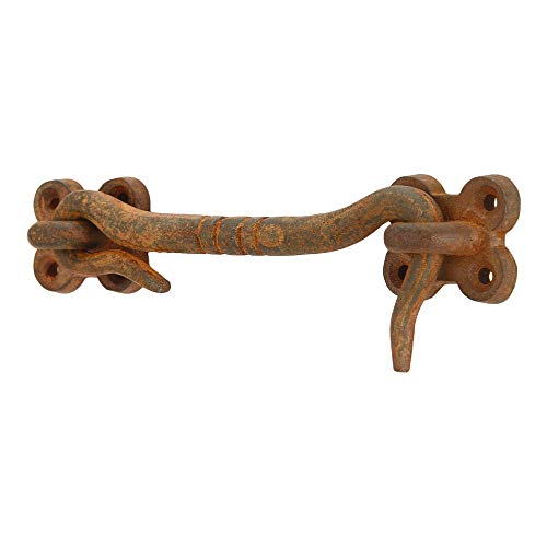 Cabin Hook and Eye Door Latch, Iron, 4 in, Rust | Heavy Duty Construction, Barn Door Gate Latch, Window Sash Catch, Screws Included - color: Rust