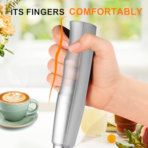 YUSWKO Handheld Milk Frother Wand for Coffee, Rechargeable Electric Whisk with 3 Heads 3 Speeds Drink Mixer Coffee Frother For Latte, Cappuccino, Hot Chocolate, Egg, Silver