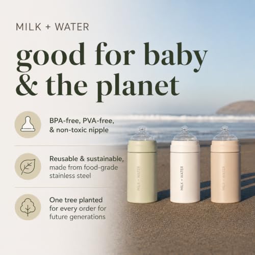 MILK & WATER Stainless Steel All-in-One Baby Bottle with Anti Colic Nipple - color: Arctic White, style: Bottle, 9oz, Medium Flow