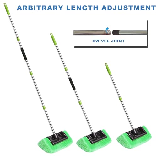 Car Wash Brush with Long Handle – Five-Sided Soft Bristle Brush for Car, Truck, SUV, RV, Boat & House Siding Cleaning(Green) - color: Green