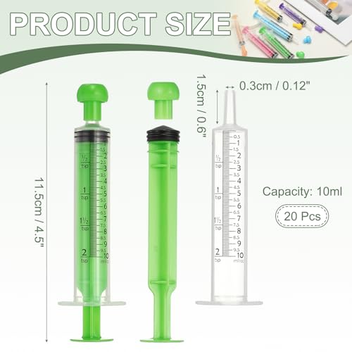Feeding Syringes with Cap, Plastic Syringes for Liquid Pet Feeding Measuring Tool No Needle 10ml, (Green, 20 Pcs), Intended for Dog / Cat / Rabbits / Small Animal / Scientific Lab - color: Green
