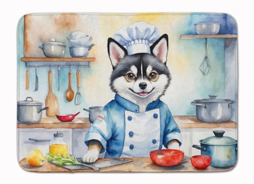 Caroline's Treasures Alaskan Klee Kai The Chef Memory Foam Kitchen Mat Machine Washable Anti-Fatigue Mat Cushion Comfort Bath Mat or Kitchen Rug - color: Alaskan Klee Kai 6183
