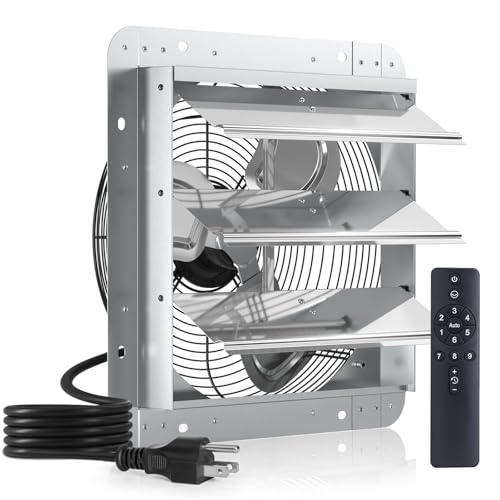 Amico 14" Shutter Exhaust Fan, Remote 9-Speed 35W EC Motor, 1600 CFM | Energy-Efficient Wall Mount Ventilation Fan, Garage, Workshop, Greenhouse, Attic, Plug&Play 8-Hr Timer, 3-Year Protection - size: 14 inch