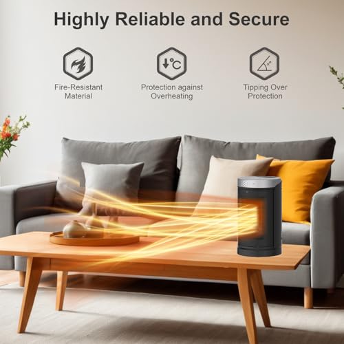 Space Heater, WINHL Portable Electric Heaters for Indoor Use,70°Oscillation | Thermostat, Remote Control, 12H Timer, 5 Modes, Small Quiet 1500W PTC Ceramic Fast Safety Heat for Office, Bedroom, Home