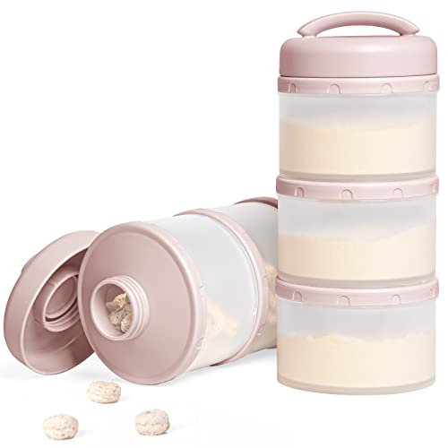 Termichy Stackable Formula Dispenser Portable Milk Powder Container, 2 Pack, Light Pink | Separated Compartments Premeasure Storage - Mess-Free Funnel Spout for No-Spill Pouring - for Home or Travel Use - color: Light Pink