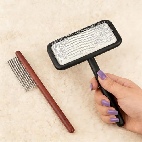 Black Sheepskin Wool Brush - Carpet Rake Tool | for Pet Hair Removal and Household Fabric Care - color: Black