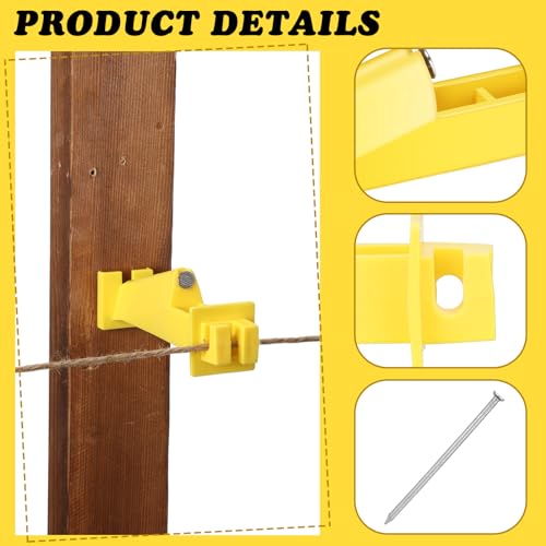 Tandefio 25 Pcs Electric Fence Insulator 5 Inch Slant Nail-on Electric Fence Insulators for Wood Post, Heavy- Duty Animal Fencing Wire, Flat Hotwire Fencing (Yellow) - color: Yellow