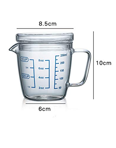 Glass Measuring Cup with Lid, V-Shaped Spout Microwave Safe Borosilicate Kitchen Accessories 3 Measurement Scales Cup, ML, OZ Easy Measure Liquid Powder Milk Cups for Cooking Baking - color: 250 ml