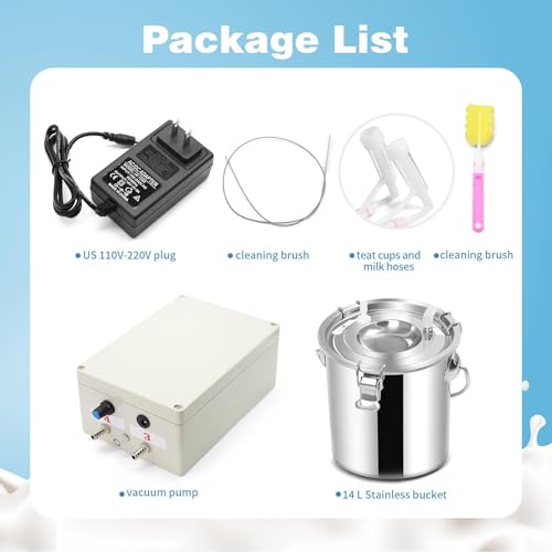 Plug-in 3L Pulsating Vacuum Pump Goat Milking Machine | with 304 Stainless Steel Milk Bucket, Simple Assembly, Uniform Pulsation Frequency, Convenient Cleaning
