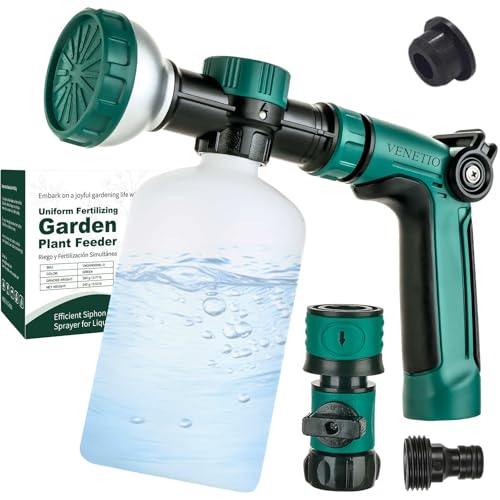 VENETIO 8-Dial Lawn & Garden Sprayer with Quick Connect - 16oz Liquid Fertilizer Dispenser for Uniform Watering & Feeding Plants, Hose Nozzle Spray Gun with Soap Bottle for Dog Washing, Car Cleaning - style: Lawn & Garden Feeder Pro (16 oz)