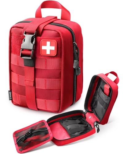 LIVANS 1000D First Aid Bag Empty, Medical Ifak Pouch for Emergency & EMT | Molle Compatible, Rip-Away & Quick-Release Design, Versatile for Tactical, Camping, Hiking and Travel - color: Red-small Size(5.7"lx 3.4"w X 7.9"h)