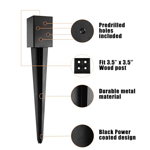 LADECH 4x4 Fence Post Anchor 24' Black Powder Coated Metal Ground Spike Mailbox Post Anchors