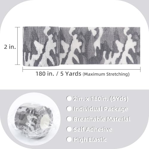 IndigoCase 6 Pack Self Adhesive Bandage Wrap 2 Inch x 5 yd Elastic Tape | CAMO-Monochrome Color Elastic Bandage Wrap, Vet Wrap, Small Bandage for Kids, Fingertip, Wrist, Dog, Pets - color: Camo-monochrome, size: 2 Inch - 6 Pack