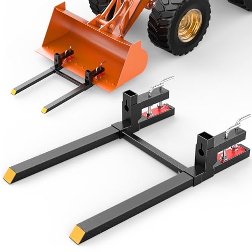 Nilight 43" 2000lbs Clamp on Pallet Forks with Adjustable Stabilizer Bar | Heavy Duty Steel Pallet Forks for Loader Bucket Skid Steer and Tractor - color: 43" Pallet Forks w/ Stabiliser Bar