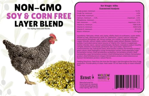 Non-GMO Soy and Corn Free Whole Grain Layer Blend 16% - Chicken Feed for Laying Hens and Ducks - Includes Essential Oils, Herbs, Oyster Shells, Vital Minerals, and Omega 3, 40lb - size: 40 Pound (Pack of 1), style: Whole Grain Layer