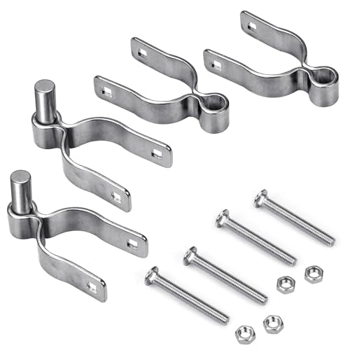 Insaga 2 Pack 2-3/8" Heavy Duty Chain Link Fence Gate Hinges, 304 Stainless Steel T-Post & Pipe Gate Hinge Kit with Frame and Post Brackets, Bolts & Nuts Included for Farm, Cattle, and Chain Link Gate - color: Light Weight, size: 2-3/8''-2Pack