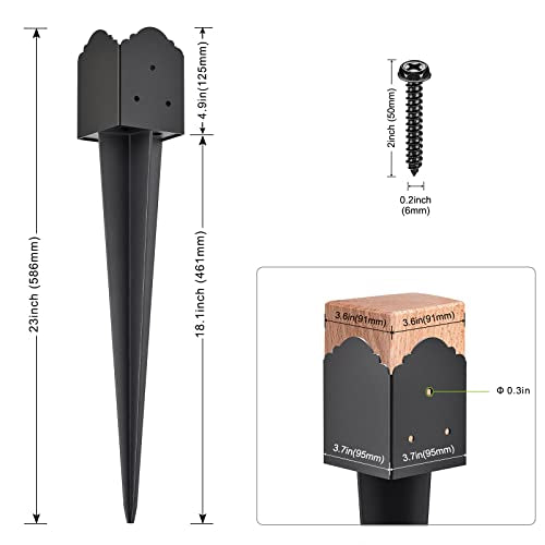 Insaga 4x4 Fence Post Anchor Heavy Duty Carbon Steel Post Spike Black - No Dig for Fence Mailbox Sign Deck Post, Fits 3.5"x3.5" Lumber-23'' x 3.7'' x 3.7'' (4Pack) - color: Black A-4pcs