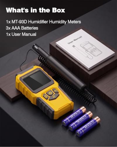 MT-93D Split Thermo Hygrometer HVAC Humidity Meter, Dew Point and Wet Bulb Temperature Reader, Flexible Spring Cord air Temp Probe, Backlit LCD, Data Hold MAX/MIN, ℃/℉, humidifier Greenhouse