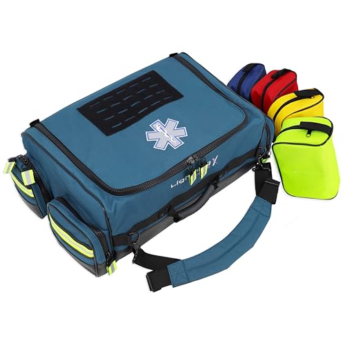 Lightning X Fully Stocked X-Tuff Modular Oxygen Trauma Bag w/Removable Organizer Pouches for EMS/EMT + First Responder - Blue - color: Blue