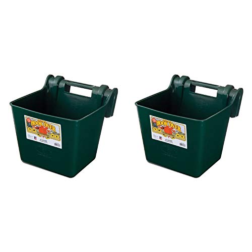 Little Giant HF15GREEN Heavy Duty 15 Quart Mountable Plastic Hook Over Feeder, Green (2 Pack)