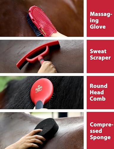 11-Piece Horse Grooming Kit with Waterproof Tote Shadowberry | 10 coordinated horse grooming tools with comfort-grip designs and a spacious waterproof tote for complete horse grooming - color: Shadowberry