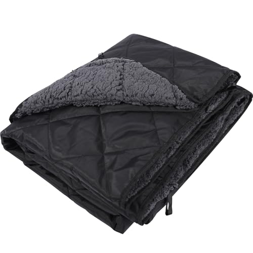 REDCAMP Large Outdoor Blanket 59"x50" Sherpa Fleece Lining, Black | Cold Weather Warm Thick Outdoor Blanket Comfy Foldable & Windproof for Camping Stadium,Car,Picnics,Pet,Trip,Machine Washable - color: Black&grey/50"x59"