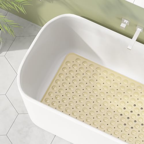 AmazerBath Shower Mat Non Slip 40 x 16 Inches, Shower Stall Mats with Suction Cups and Drain Holes, Non Slip Bath Mat for Tub for Elderly & Kids, Beige - color: Beige, size: 40" x 16" (Rectangular)