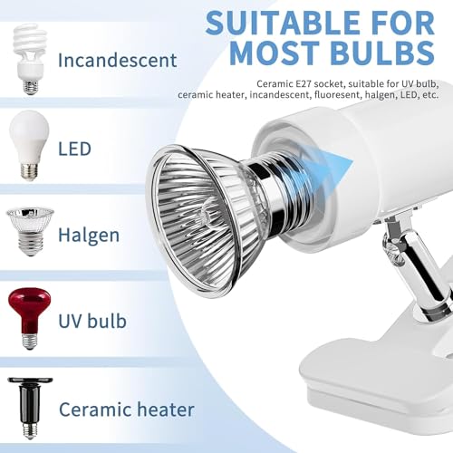 Moonorange Reptile Heat Lamp, Rotatable Timing & Dimming UVA/UVB Light with 2pcs Basking Bulbs (25W + 35W), Suitable for Turtle, Lizard, Bearded Dragon, Snake, Reptiles (White) - color: B Lamp Kit (White)