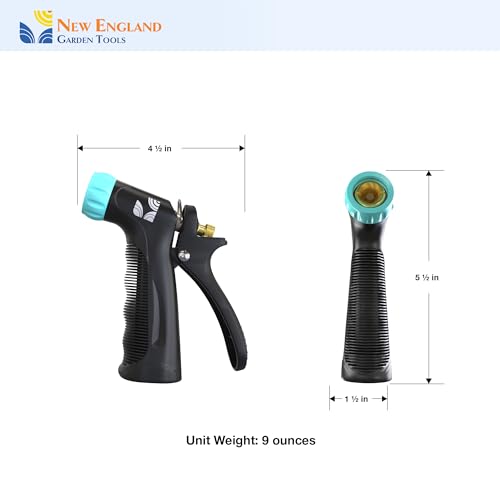 Industrial Hot/Cold Water Jet Hose Nozzle 500012 with Threaded Tip, Rear Trigger and Comfort Grip by New England Garden Tools for Cleaning Kitchens & Work Sites, Watering Plants & Yards, Washing Cars