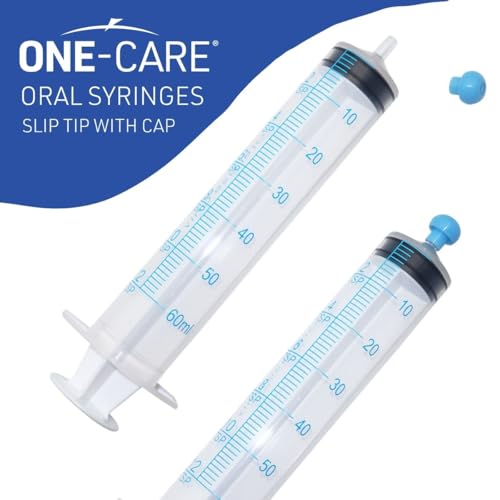 ONE-CARE 60ml Oral Syringe w/Cap, Slip Tip Liquid Dispensers, 25/Box | Precise Dosing, Infants-Oral Feed, Accurate Graduation, Individually Wrapped, Food-Grade Plastic, Adult & Pet - size: 60ml