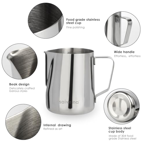 Saiveina Milk Frothing Pitcher, 12oz Milk Frother Cup Stainless Steel | Espresso Milk Pitcher, Milk Steamer Cup, Milk Jug, Milk Frother Pitcher, Milk Frothing Cup with Handle for Cappuccino Coffee - size: 12 Ounces (Jug)