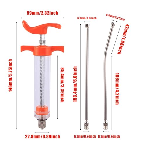 20ML Goat Drench Gun Goat Syringe, Adjustable Dosage Drench Syringe with 2 Nozzles, Drench Gun for Sheep Cat Cattle Dog Pig Horse