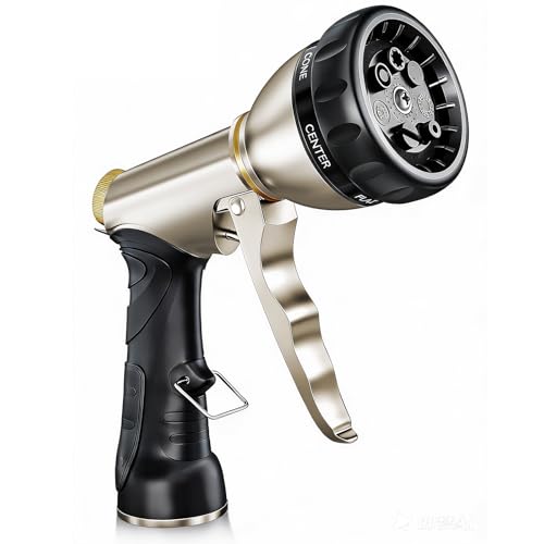 ARXIVE Metal Garden Hose Nozzle, Heavy Duty High Pressure Hand Sprayer | 7 Adjustable Patterns for Watering, Car Wash, Pet Rinse & Patio, Leak-Proof Rustproof Metal with Non-Slip Grip