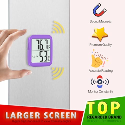 Antonki 2 Pack Room Thermometer Indoor Hygrometer | Monitor Temperature & Humidity, Accurate, Fast Read, Easy To View, Magnetic/Kickstand/Hanging, ℉/℃, w/ Battery, Compact - color: 2 Pcs* Lavender Purple