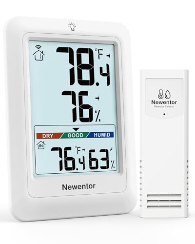 Newentor Indoor Outdoor Thermometer Wireless with 24H/48H/ALL-TIME High Low | Big Number 4" Display, Inside Outside Temp & Humidity, Comfort Indicator, Weather Station for House Patio, White, 1 Sensor - color: White, size: with 1 sensor