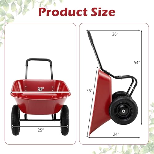 IRONMAX Dual-Wheel Wheelbarrow with All-Terrain Wheels, 220LBS, Red | Heavy Duty Wheel Barrow Gardening Cart, Yard Cart with Built-In Stand for Lawn, Farm & Planting - color: Red