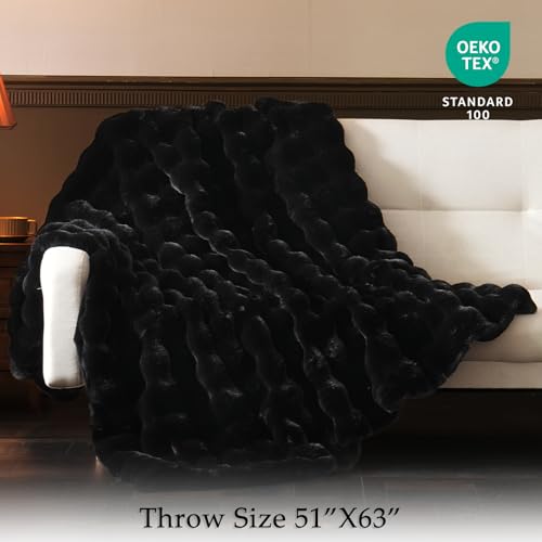 BENVWE Faux Fur Throw Blanket for Couch - Thickened Fluffy Soft Bubble Blanket for Living Room Home Decor - Fathers Day Birthday Gifts for Women Men, Black, 50" x 60",1300GSM - color: Black, size: Throw(50" x 60")