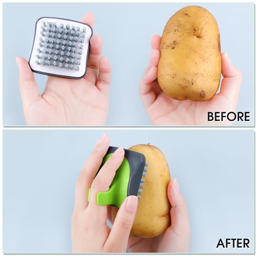 Aodaer Vegetable Brush Potato Scrubber Brush Silicone Hard and Soft Side Fruit Cleaning Tools for Delicate or Tough-Skinned Vegetables - color: Green