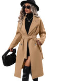 utcoco Womens Long Wool Pea Coat Notched Lapel Double Breasted Trench Coat Winter Warm Overcoat with Belt - color: Camel, size: XX-Large
