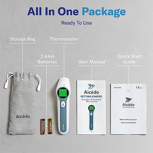 Alcedo Forehead and Ear Thermometer for Adults, Kids, and Baby | Touchless, Instant Read, Medical Grade, Accurate Digital Infrared Thermometer, Pouch & Batteries Included