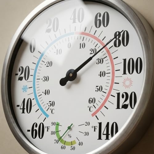 [QTengCX] 12 Inch Large Waterproof Outdoor Thermometer, Metal Wall Indoor Outdoor Analog Thermometer with Hygrometer Gauge for Patio, House, Garage, Garden - No Battery Needed