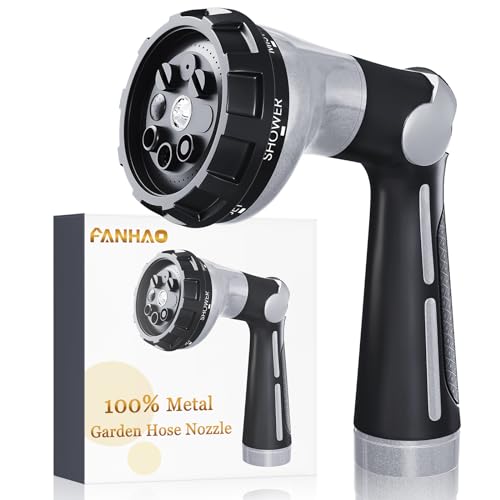 FANHAO Heavy Duty Garden Hose Nozzle, Metal Hose Sprayer Easy Thumb Control | 8 Spray Patterns, Rustproof Water Nozzle, Non-Slip Ergonomic Grip, Elder & Child Friendly for Garden, Car & Pet, Light Grey - color: Light grey